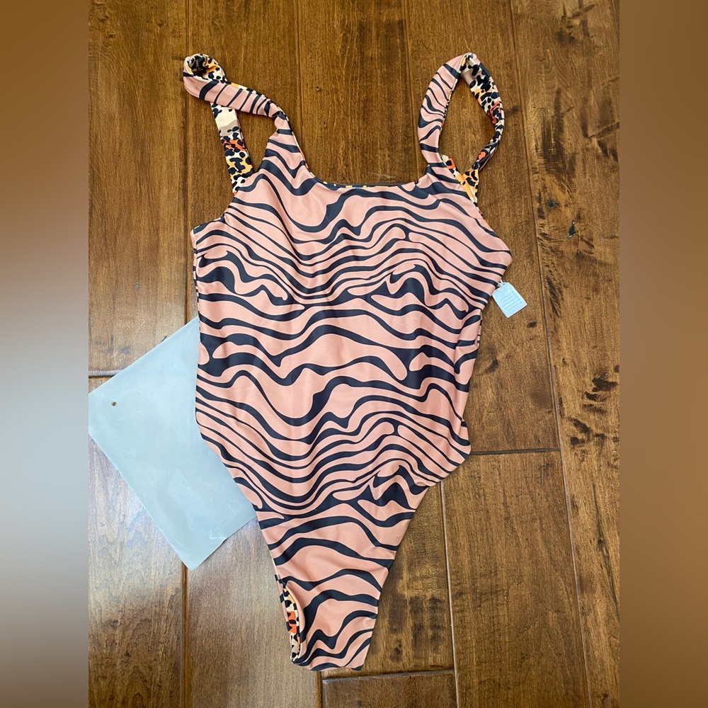 Slunks Reversible Zebra/Leopard one -Piece Swimsuit; new without tags; M